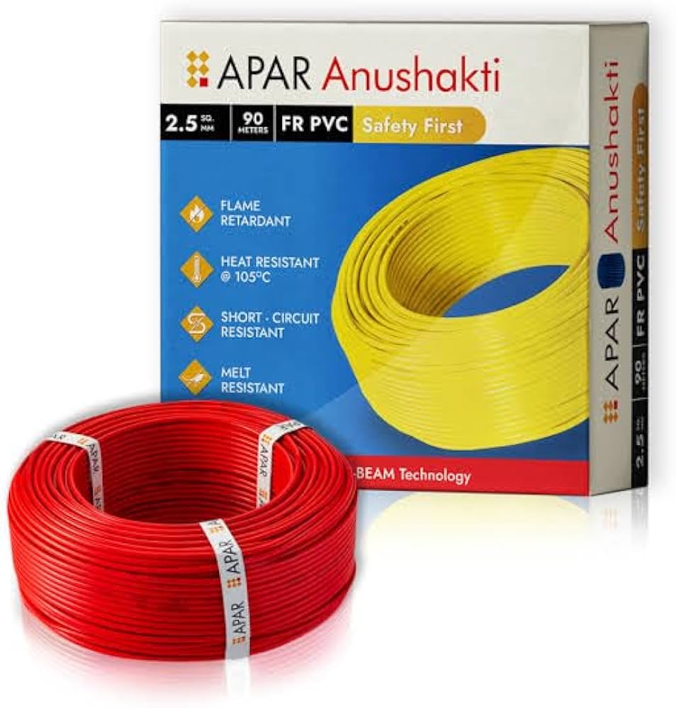 APAR Anushakti EBXL HR FR PVC Wire 90m [0.50 sq. mm, Red]